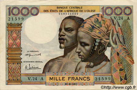 1000 Francs ÉTATS DE L AFRIQUE DE L OUEST  1961 P.103Ab TTB+