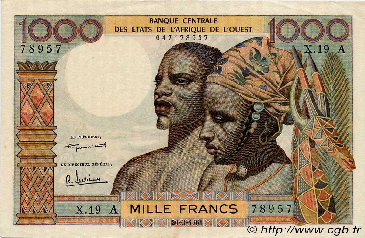 1000 Francs ÉTATS DE L AFRIQUE DE L OUEST  1961 P.103Ab SUP