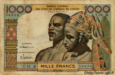 1000 Francs ÉTATS DE L AFRIQUE DE L OUEST  1961 P.103Ac TB+