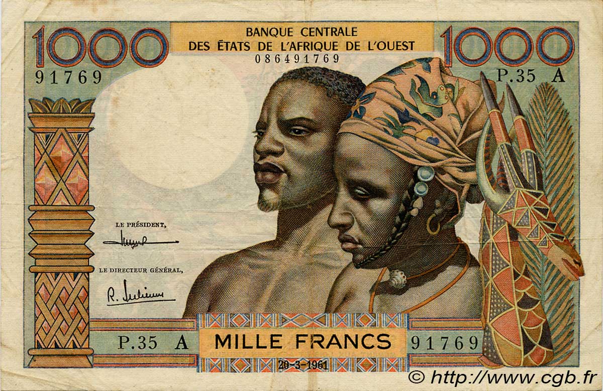 1000 Francs ÉTATS DE L AFRIQUE DE L OUEST  1961 P.103Ac TTB