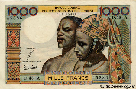 1000 Francs WEST AFRICAN STATES  1965 P.103Ad VF - XF