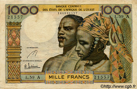 1000 Francs STATI AMERICANI AFRICANI  1966 P.103Ae q.BB