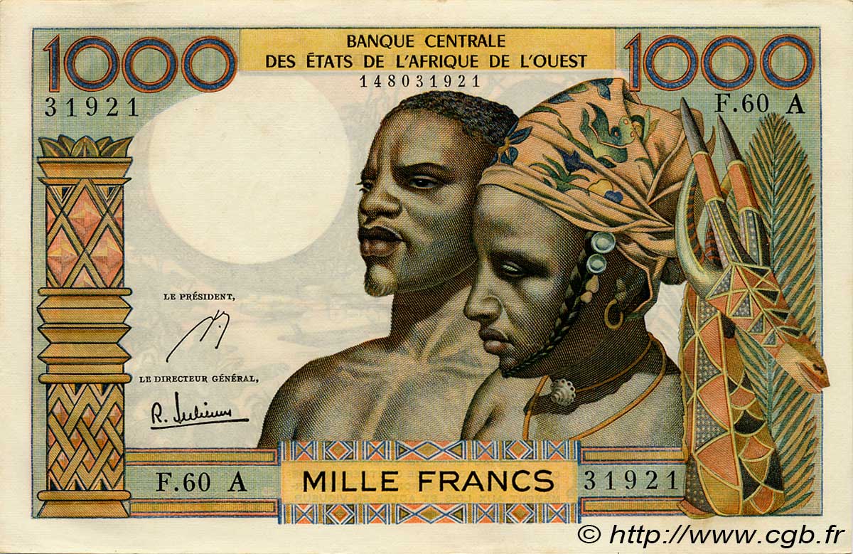 1000 Francs ÉTATS DE L AFRIQUE DE L OUEST  1966 P.103Ae SUP