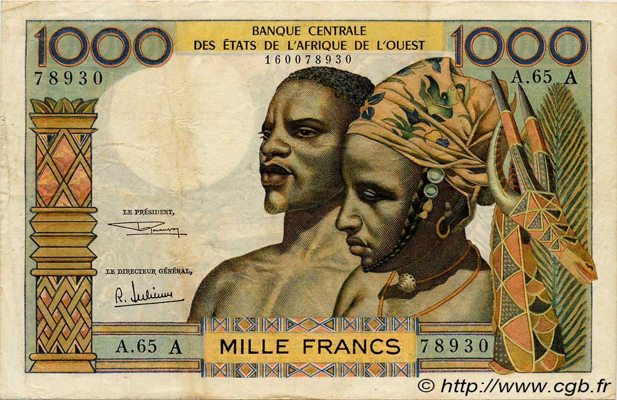 1000 Francs  ÉTATS DE L AFRIQUE DE L OUEST  1969 P.103Af TTB
