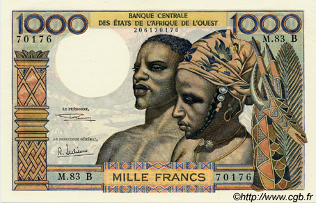 1000 Francs WEST AFRICAN STATES  1969 P.203Bh AU