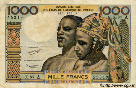 1000 Francs STATI AMERICANI AFRICANI  1971 P.103Ah MB