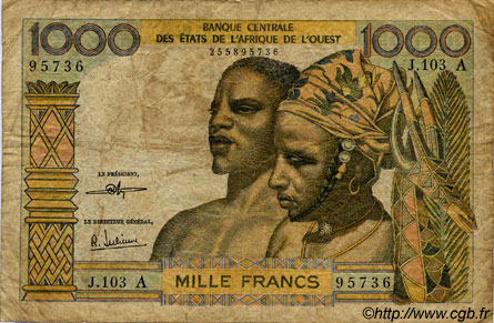 1000 Francs WEST AFRIKANISCHE STAATEN  1972 P.103Ai SGE