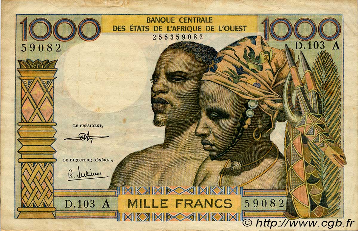 1000 Francs ÉTATS DE L AFRIQUE DE L OUEST  1972 P.103Ai TTB