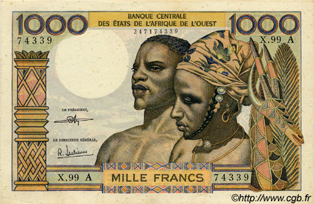 1000 Francs ÉTATS DE L AFRIQUE DE L OUEST  1972 P.103Ai SUP