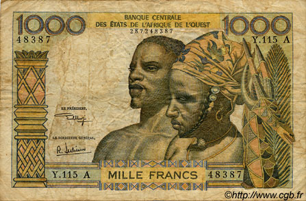 1000 Francs STATI AMERICANI AFRICANI  1973 P.103Aj q.MB