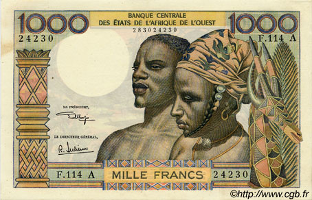 1000 Francs WEST AFRICAN STATES  1973 P.103Aj UNC-