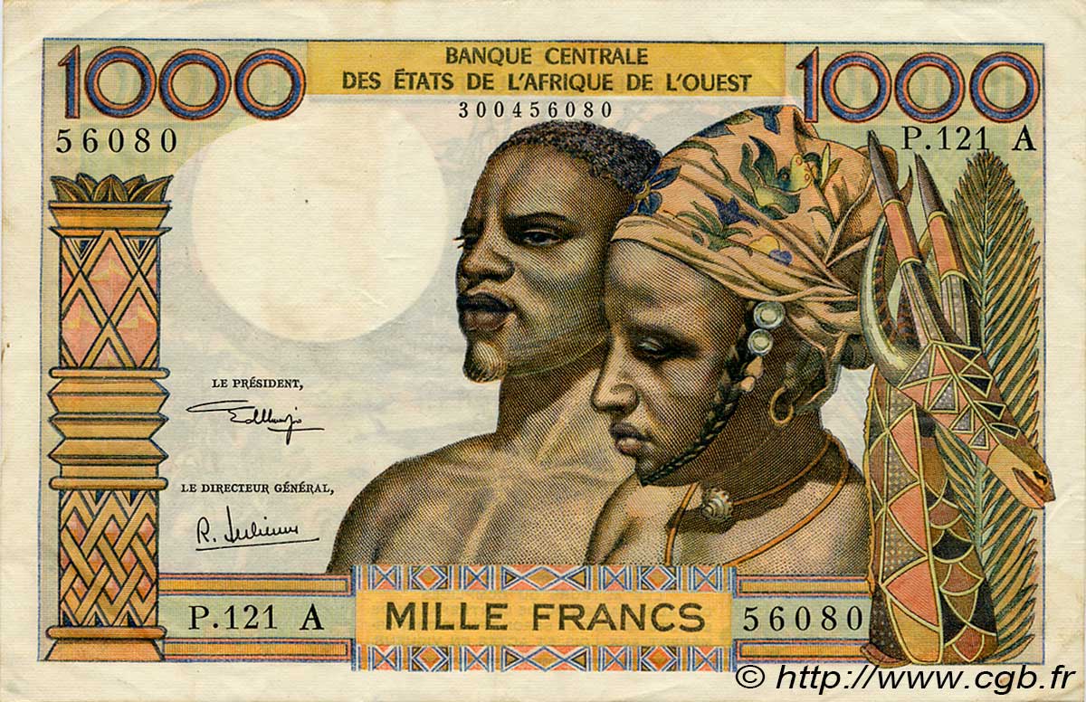 1000 Francs WEST AFRICAN STATES  1973 P.103Aj VF+