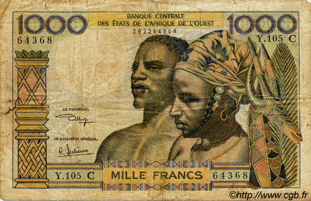 1000 Francs WEST AFRICAN STATES  1973 P.303Ck G