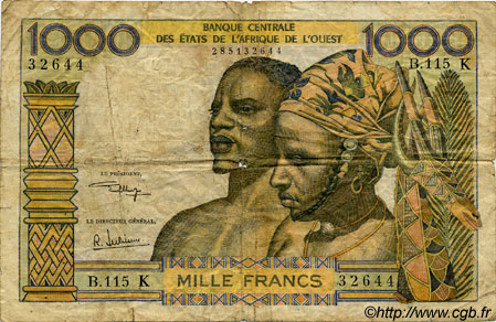 1000 Francs WEST AFRICAN STATES  1973 P.703Kk G