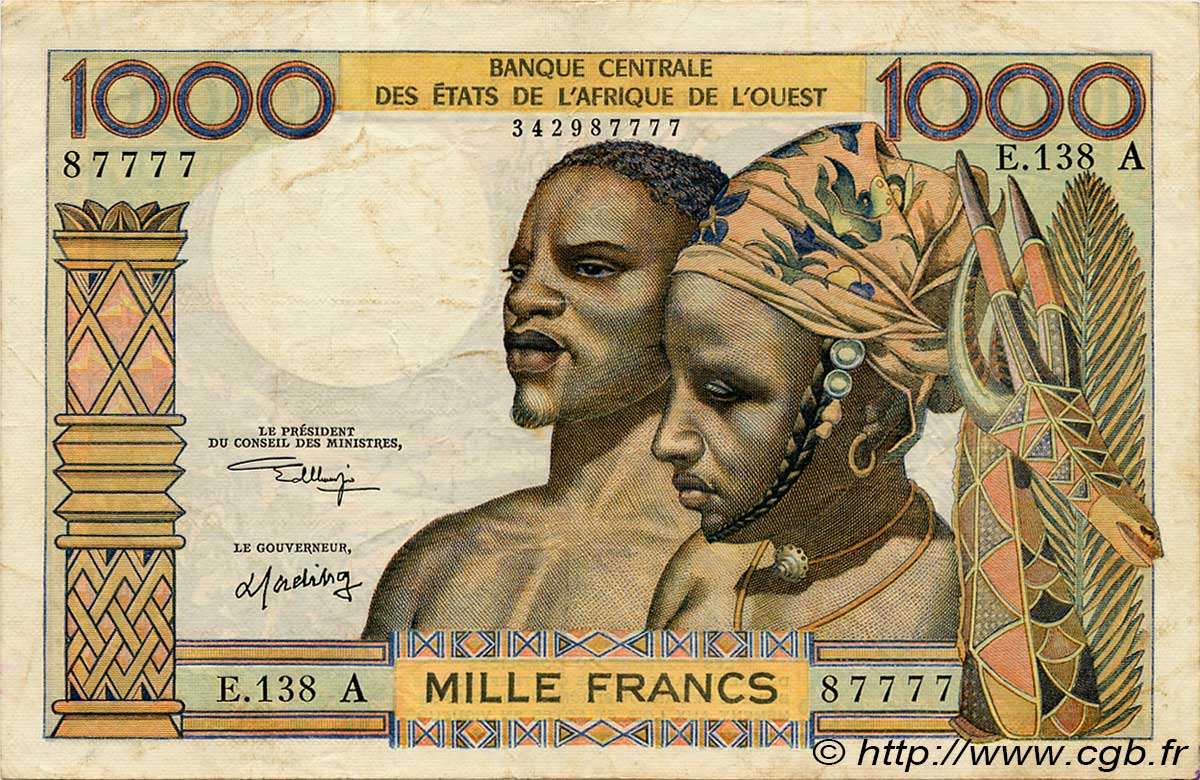 1000 Francs WEST AFRICAN STATES  1973 P.103Ak VF