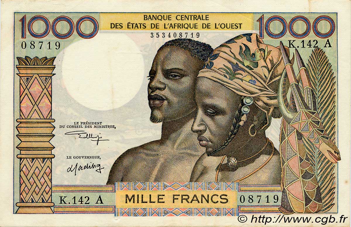 1000 Francs STATI AMERICANI AFRICANI  1973 P.103Ak SPL