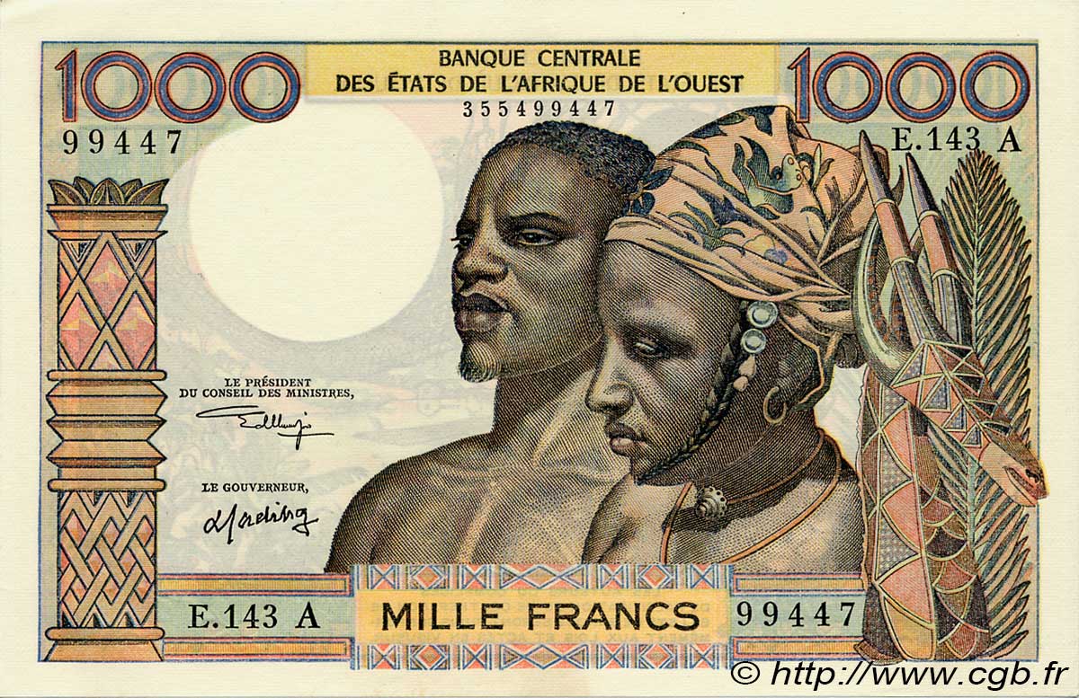 1000 Francs ÉTATS DE L AFRIQUE DE L OUEST  1973 P.103Ak pr.NEUF