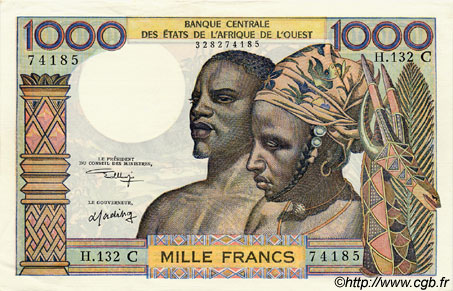 1000 Francs WEST AFRIKANISCHE STAATEN  1974 P.303Cl fST