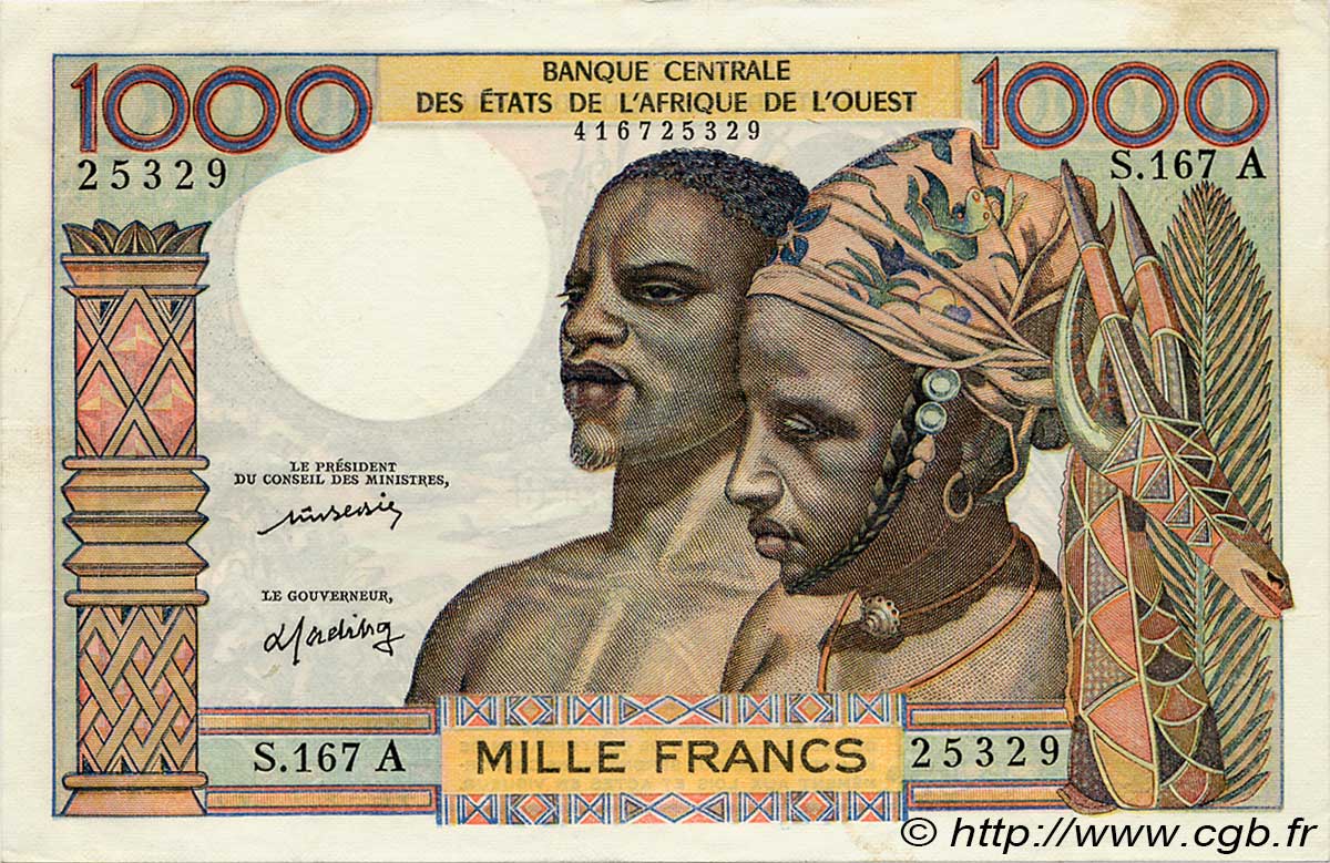 1000 Francs ÉTATS DE L AFRIQUE DE L OUEST  1977 P.103Al SUP