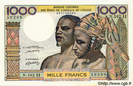 1000 Francs STATI AMERICANI AFRICANI  1977 P.603Hm q.FDC