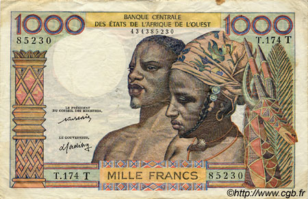 1000 Francs WEST AFRICAN STATES  1977 P.803Tm F+