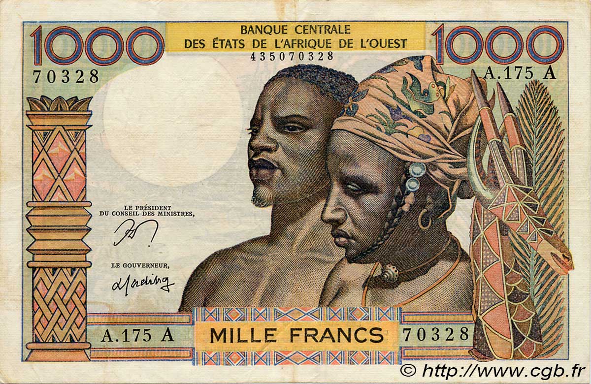 1000 Francs WEST AFRIKANISCHE STAATEN  1977 P.103Am fSS