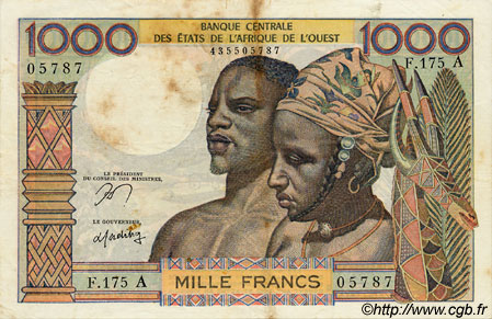 1000 Francs WEST AFRICAN STATES  1977 P.103Am F
