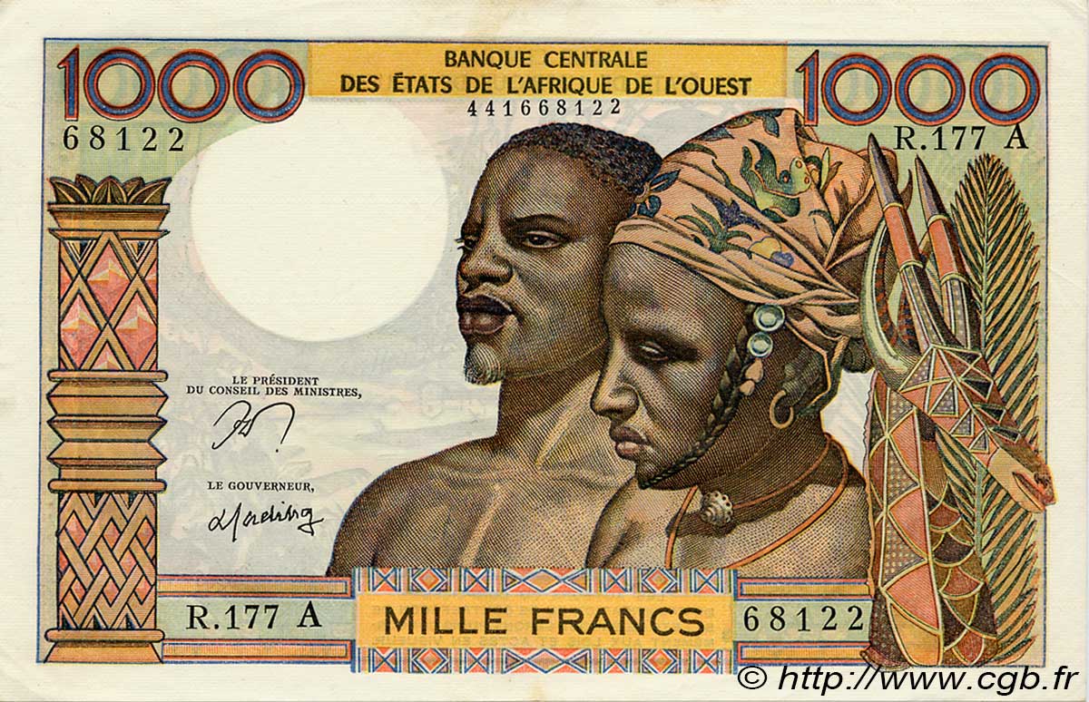 1000 Francs ÉTATS DE L AFRIQUE DE L OUEST  1977 P.103Am SPL