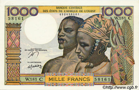 1000 Francs WEST AFRICAN STATES  1977 P.303Cn AU