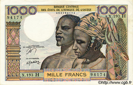 1000 Francs WEST AFRICAN STATES  1977 P.603Hn XF