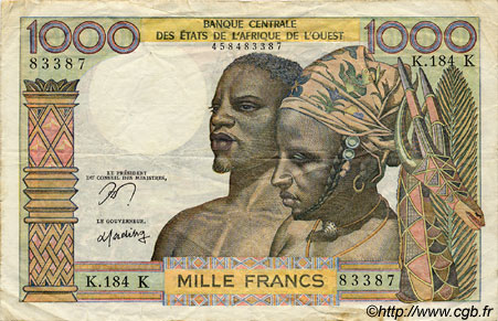 1000 Francs WEST AFRICAN STATES  1977 P.703Kn F