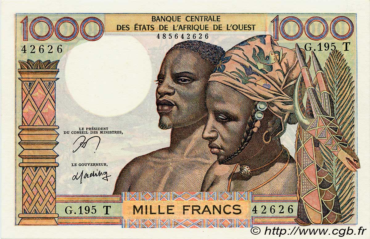 1000 Francs ESTADOS DEL OESTE AFRICANO  1977 P.803Tn SC+