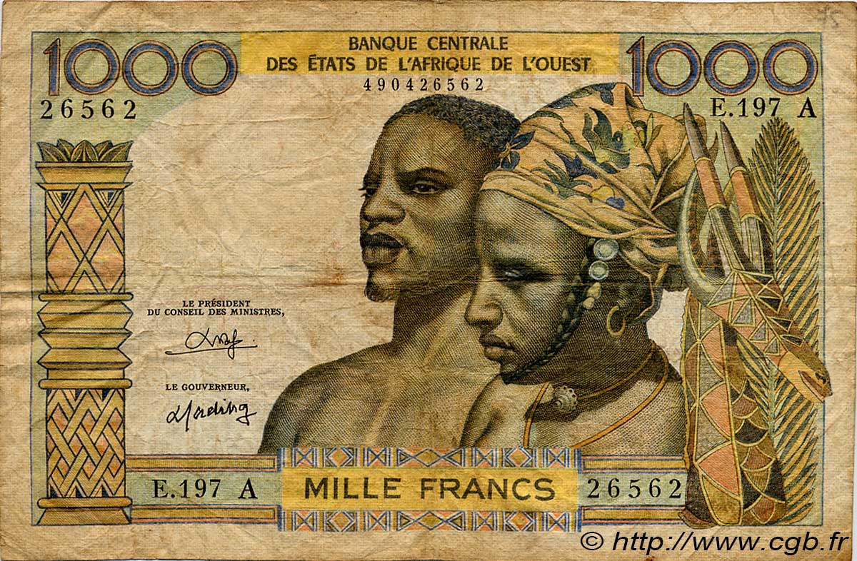 1000 Francs WEST AFRICAN STATES  1980 P.103An VG
