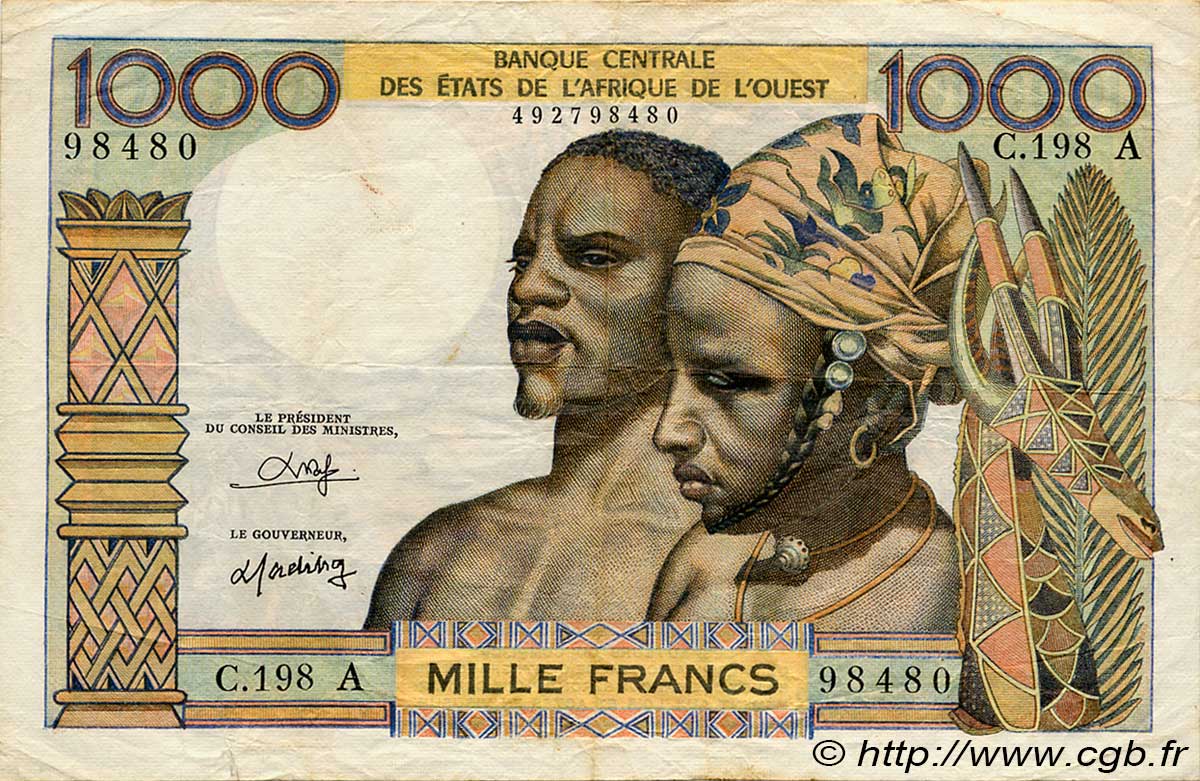 1000 Francs WEST AFRICAN STATES  1980 P.103An VF