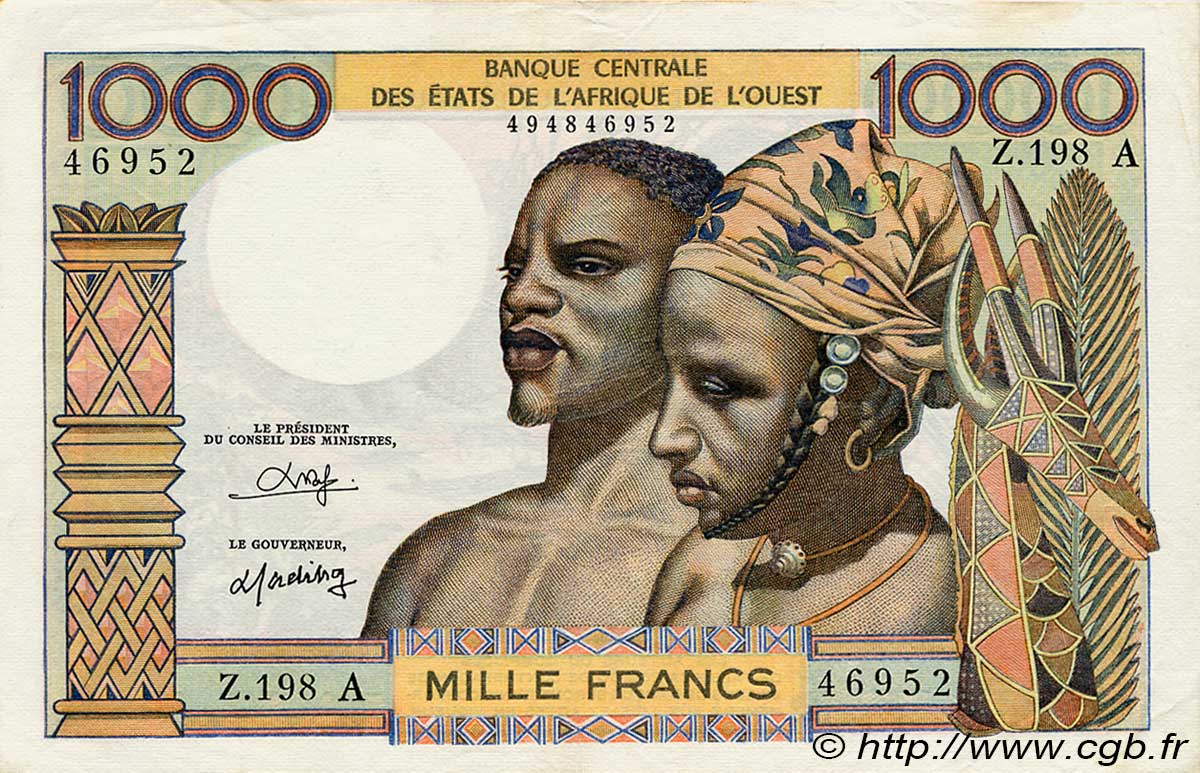 1000 Francs ÉTATS DE L AFRIQUE DE L OUEST  1980 P.103An SUP