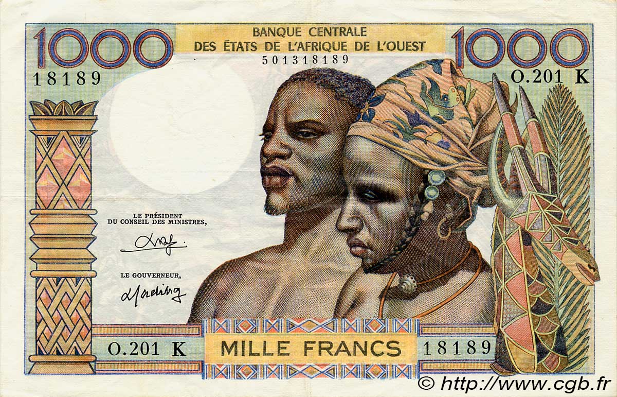 1000 Francs STATI AMERICANI AFRICANI  1980 P.703Ko BB to SPL