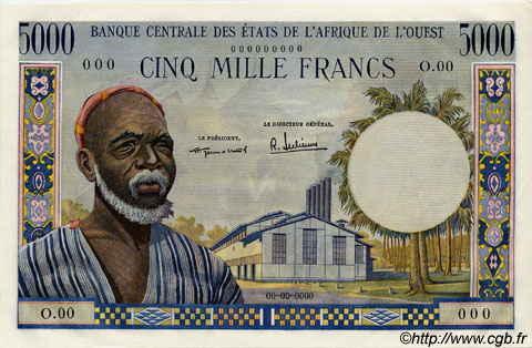 5000 Francs Spécimen STATI AMERICANI AFRICANI  1959 P.005s q.FDC