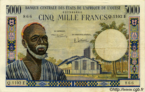 5000 Francs WEST AFRICAN STATES  1969 P.504Ed VF