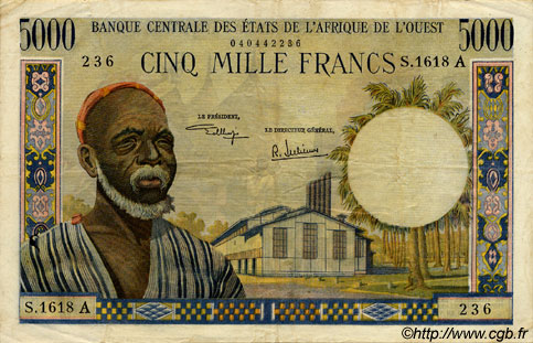 5000 Francs WEST AFRIKANISCHE STAATEN  1973 P.104Ah SS