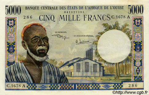 5000 Francs WEST AFRICAN STATES  1973 P.104Ah AU-