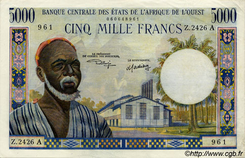 5000 Francs WEST AFRICAN STATES  1973 P.104Ai XF+