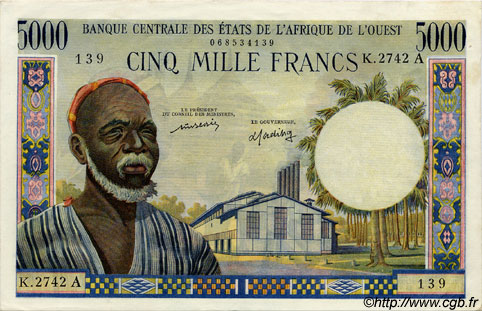 5000 Francs WEST AFRIKANISCHE STAATEN  1977 P.104Aj fST