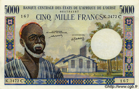 5000 Francs STATI AMERICANI AFRICANI  1977 P.304Cl AU