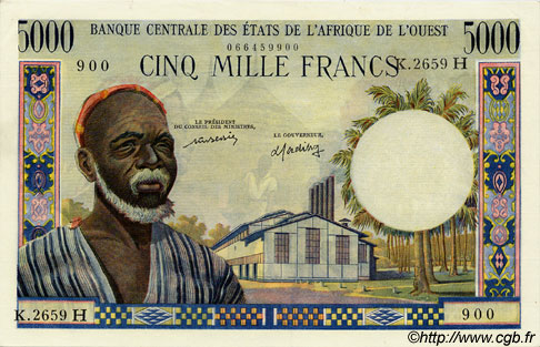 5000 Francs WEST AFRICAN STATES  1977 P.604Hm XF
