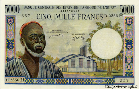 5000 Francs WEST AFRIKANISCHE STAATEN  1977 P.604Hm VZ to fST