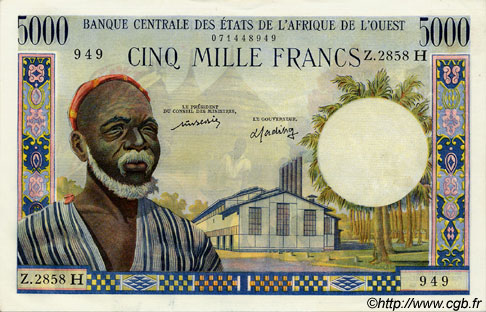5000 Francs WEST AFRICAN STATES  1977 P.604Hm UNC-