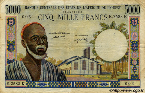 5000 Francs WEST AFRICAN STATES  1977 P.704Km F+