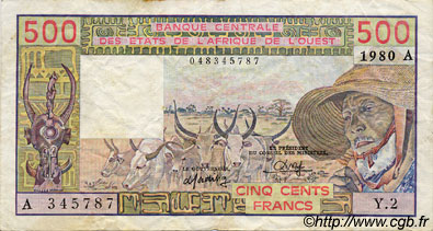 500 Francs STATI AMERICANI AFRICANI  1980 P.105Ab MB