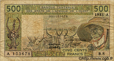 500 Francs WEST AFRICAN STATES  1981 P.106Ac VG