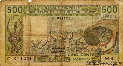500 Francs ESTADOS DEL OESTE AFRICANO  1981 P.306Cc RC